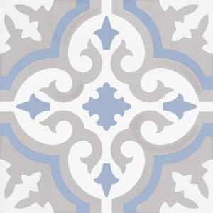 Bliss Revival Blue/Tan/White 8 in. x 8 in. Porcelain Matte European Floor and Wall Tile Sample