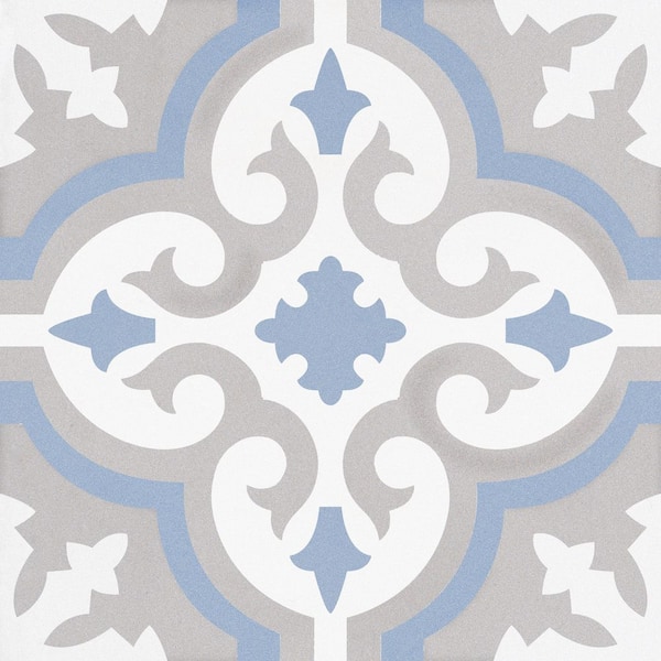 Bliss Revival Blue/Tan/White 8 in. x 8 in. Porcelain Matte European Floor and Wall Tile Sample