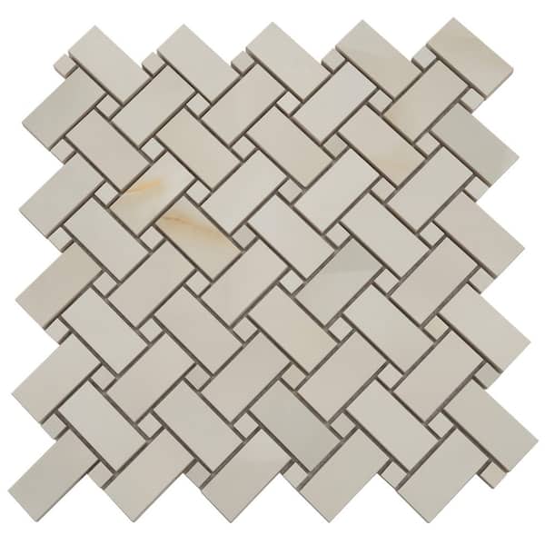 Splendor 4 in. x 4 in. Lappato Perla Porcelain Onyx Basketweave Mosaic Floor and Wall Tile Sample (0.14 sq ft)