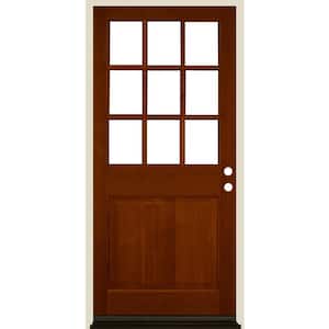 36 in. x 80 in. 9-Lite with Beveled Glass Left Hand English Chestnut Stain Douglas Fir Prehung Front Door