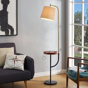 New York 66 " Black/Gold/Wood Tray Table Floor Lamp With USB