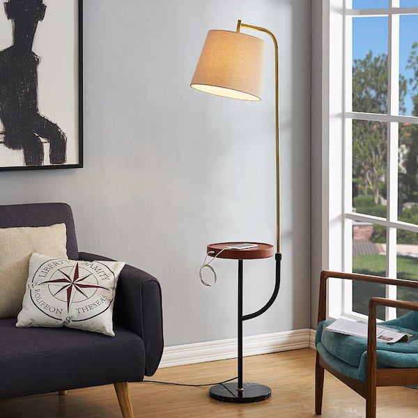 Black Gold Wood Tray Table Floor Lamp, Jobe Industrial Floor Lamp With Tray Table And Usb Ports
