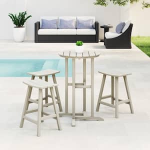 Laguna 4-Piece HDPE Weather Resistant Outdoor Patio Counter Height Bistro Set with Saddle Seat Barstools, Sand