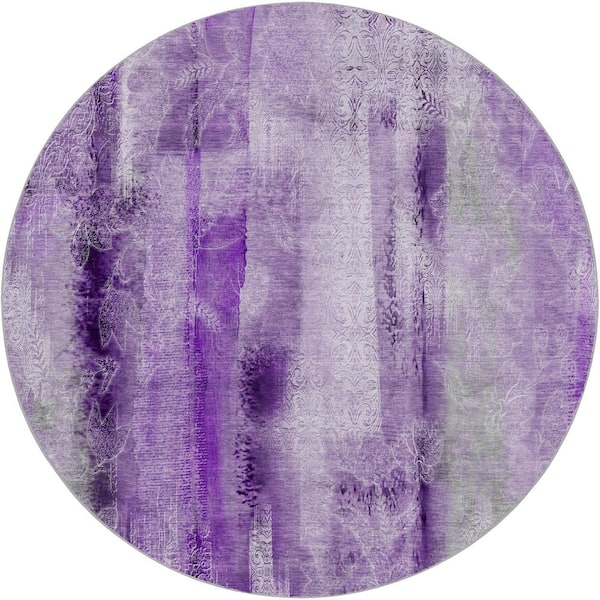 Dream Shag Premium Machine Washable Abstract ADS537 Purple 8 ft. x 8 ft. Round Rug