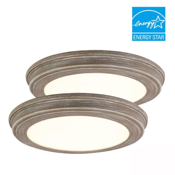 Commercial Electric 7 in. Weathered Gray Wood 3-CCT LED Round Flush Mount, Low Profile Ceiling Light (2-Pack)