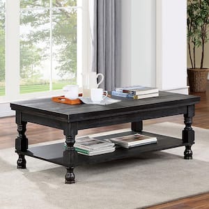 Heavenly 47.5 in. Antique Black Rectangle Wood Coffee Table with Shelf