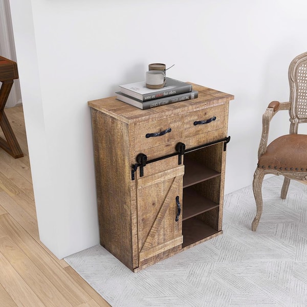 Farmhouse Style X Large Mini Frdge Cabinet With a Barn Door Slider