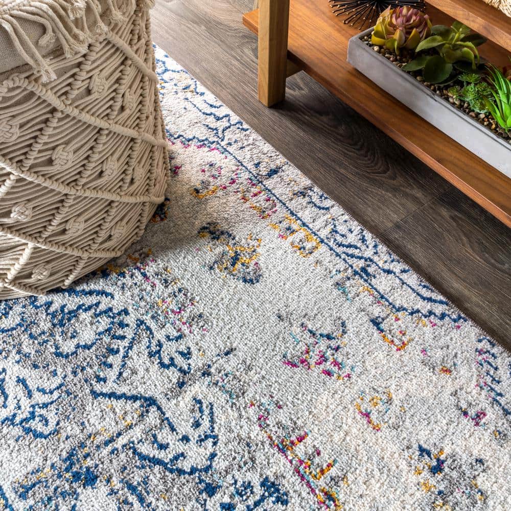Reversible Blue-Cream 8' x 10' Synthetic Vintage Persian Rug