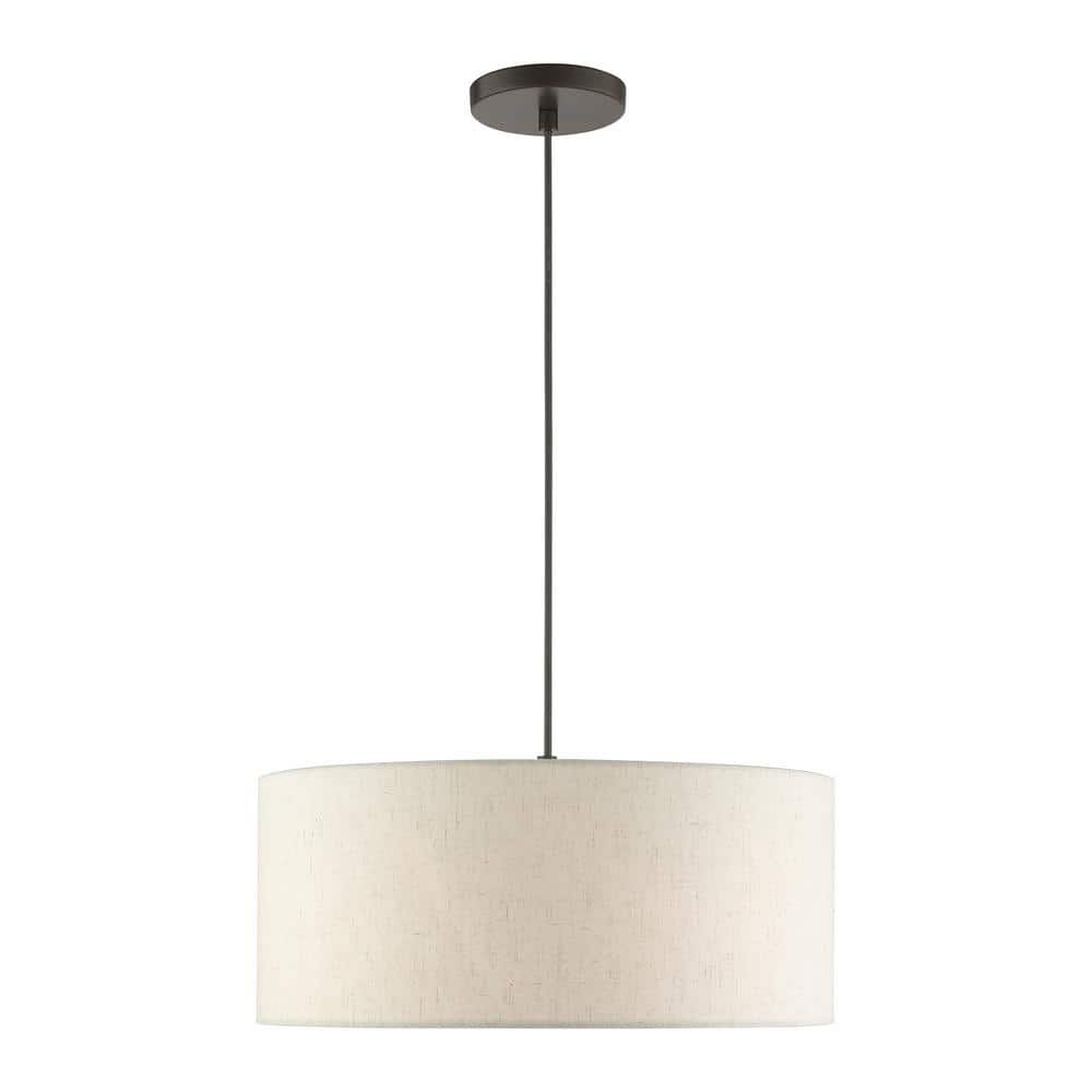 Meadow 3-Light English Bronze Drum Pendant with Oatmeal Shade