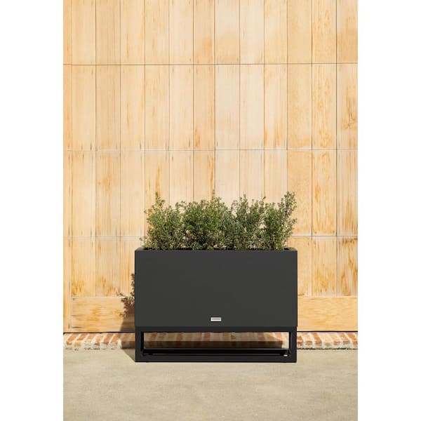Long Box 32 in. Raised with Stand Rectangular Black Plastic Planter with Black Stand