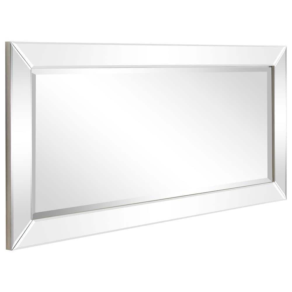 Elegant Rectangular 24" x 54" Wood Frame Wall Mirror with Silver Bevel