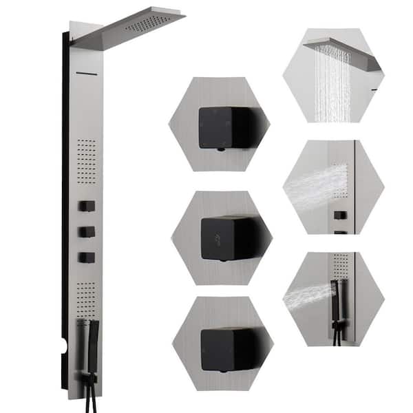 2-Jet Shower Panel System with Rainfall Shower Head and Shower Wand in Black Nickel, Easy to Install