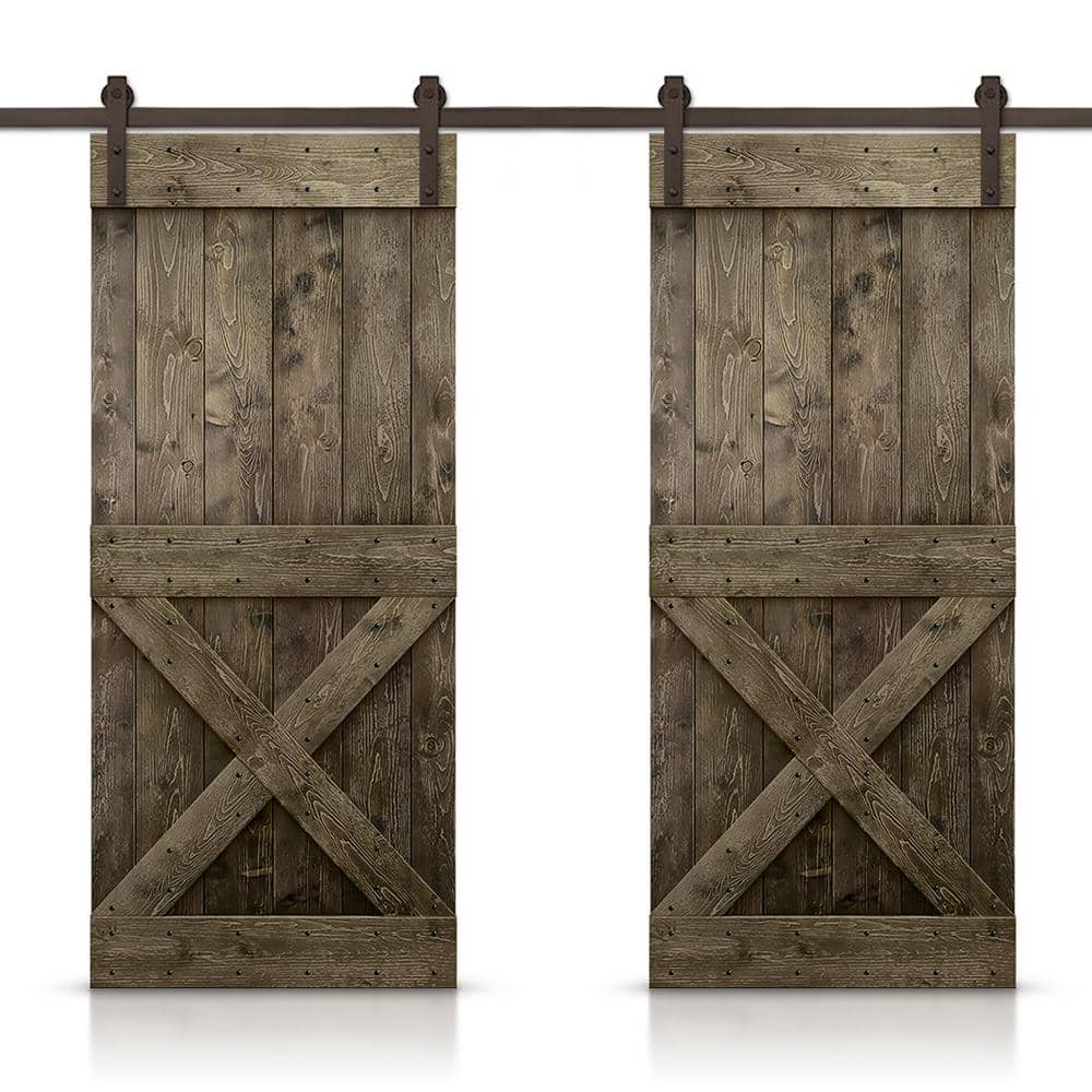Mini X 44 in. x 84 in. Espresso Stained DIY Solid Knotty Pine Wood Interior Double Sliding Barn Door with Hardware Kit price history on PriceWatchPro