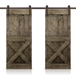 Mini X 80 in. x 84 in. Espresso Stained DIY Solid Knotty Pine Wood Interior Double Sliding Barn Door with Hardware Kit