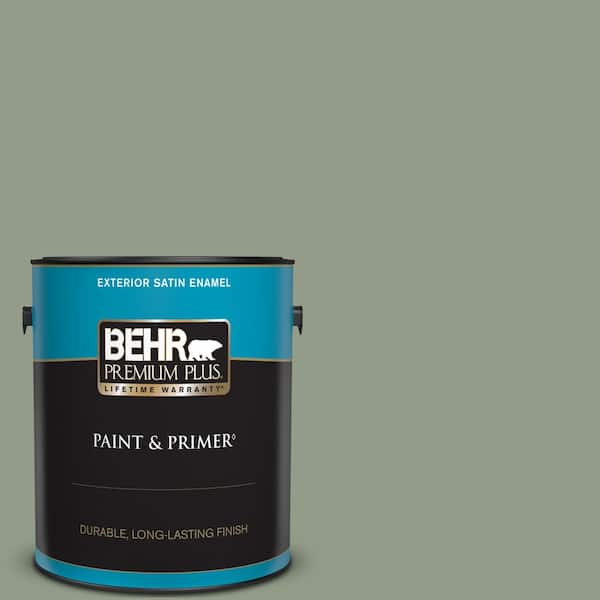 BEHR PREMIUM PLUS 1 gal. #430F-4 False Cypress Satin Enamel Exterior Paint & Primer
