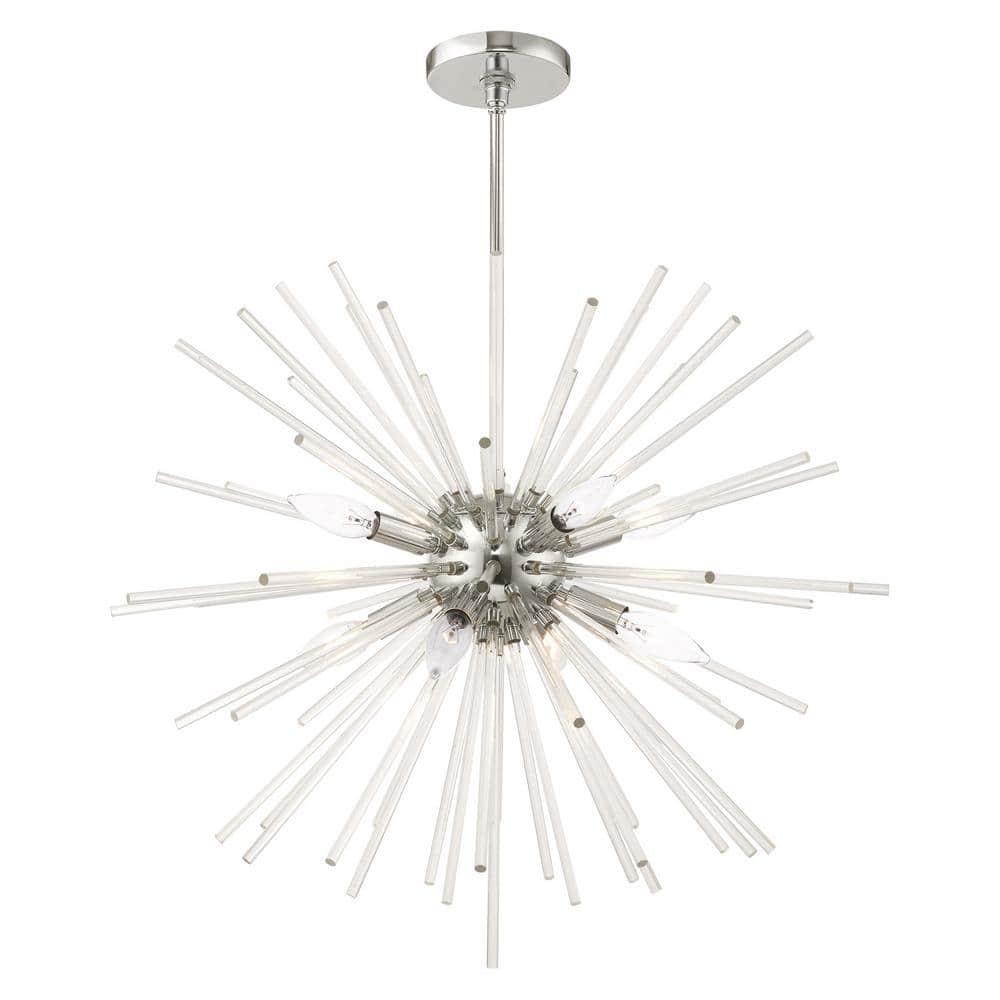 Polished Chrome and Clear Crystal 8-Light Pendant Chandelier