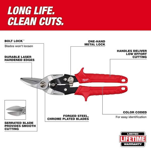 Milwaukee 10 in. Left-Cut Aviation Snips - Durable Steel Blades