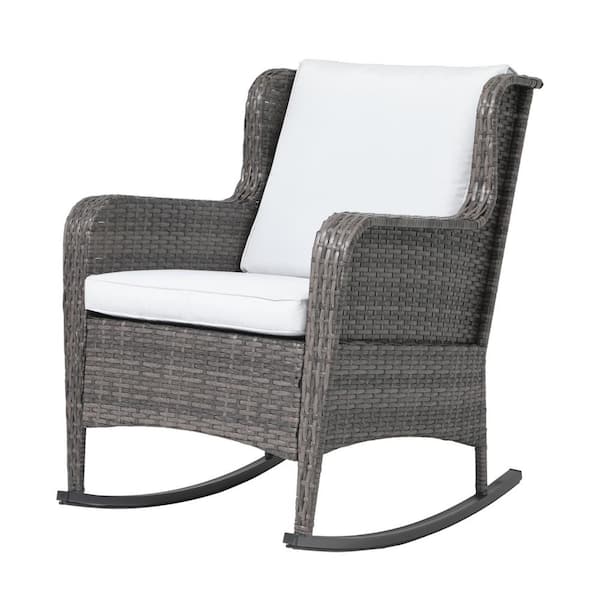 Freestyle Wicker Outdoor Rocking Chair with Light Grey Cushions