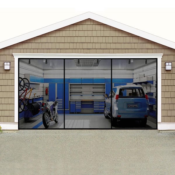 Shatex 16 ft. x 7 ft. Black Fiberglass Magnetic Stationary Garage Door Screen