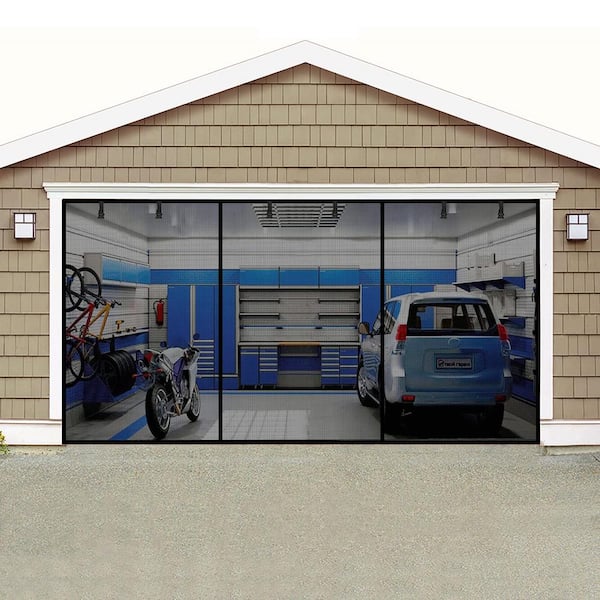 16 ft. x 7 ft. Black Fiberglass Magnetic Stationary Garage Door Screen
