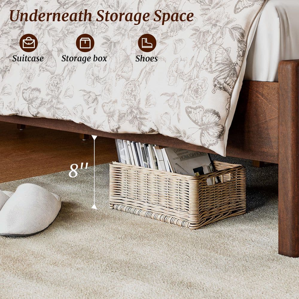 Dark Walnut Brown Mid-Century Modern Solid Wood Bed Frame King Platform Bed with Wave Headboard - thumbnail 10