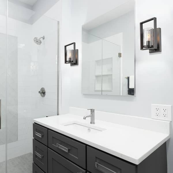 Elements 6 in. 1-Light Chrome Industrial Wall Sconce with Rain Glass Shade
