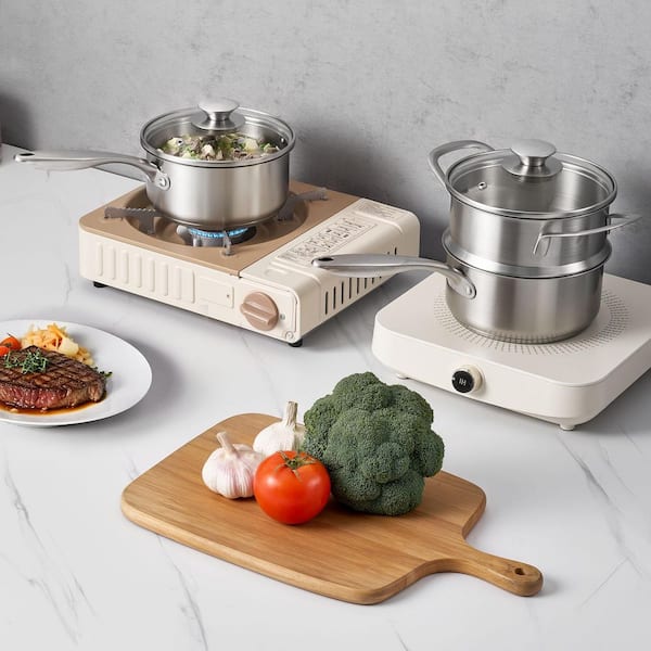 1.5 qt. Saucepan with Steamer, Stainless Steel with Glass Lid, Nonstick Pot with Handle, Oven, Dishwasher and Induction