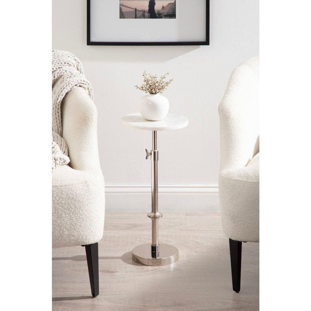 Engles 10 in. Silver/White Round Marble End Table - thumbnail 10