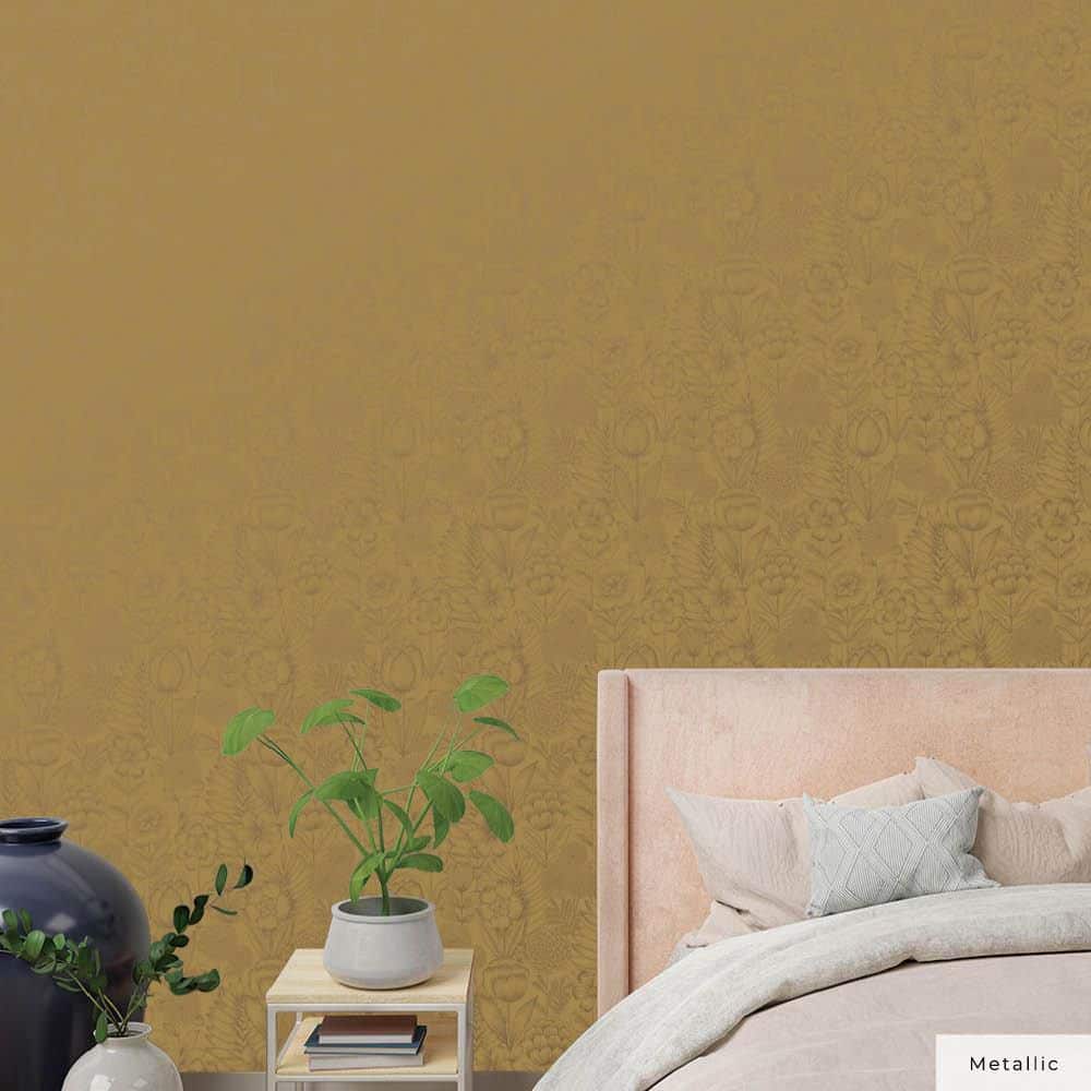 Metallic Marigold Floral Self-Adhesive Removable Wallpaper