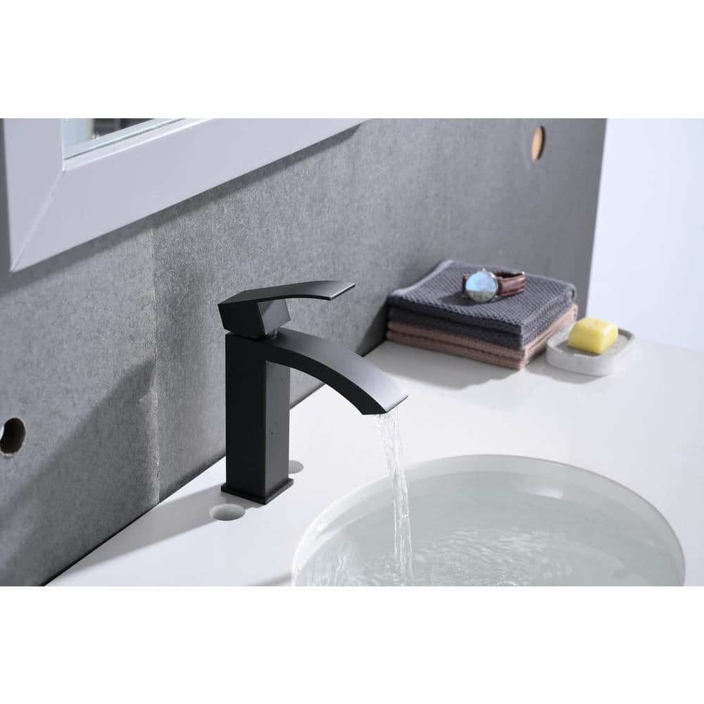 Matte Black Single Handle Waterfall Bathroom Faucet with Pop-Up Drain