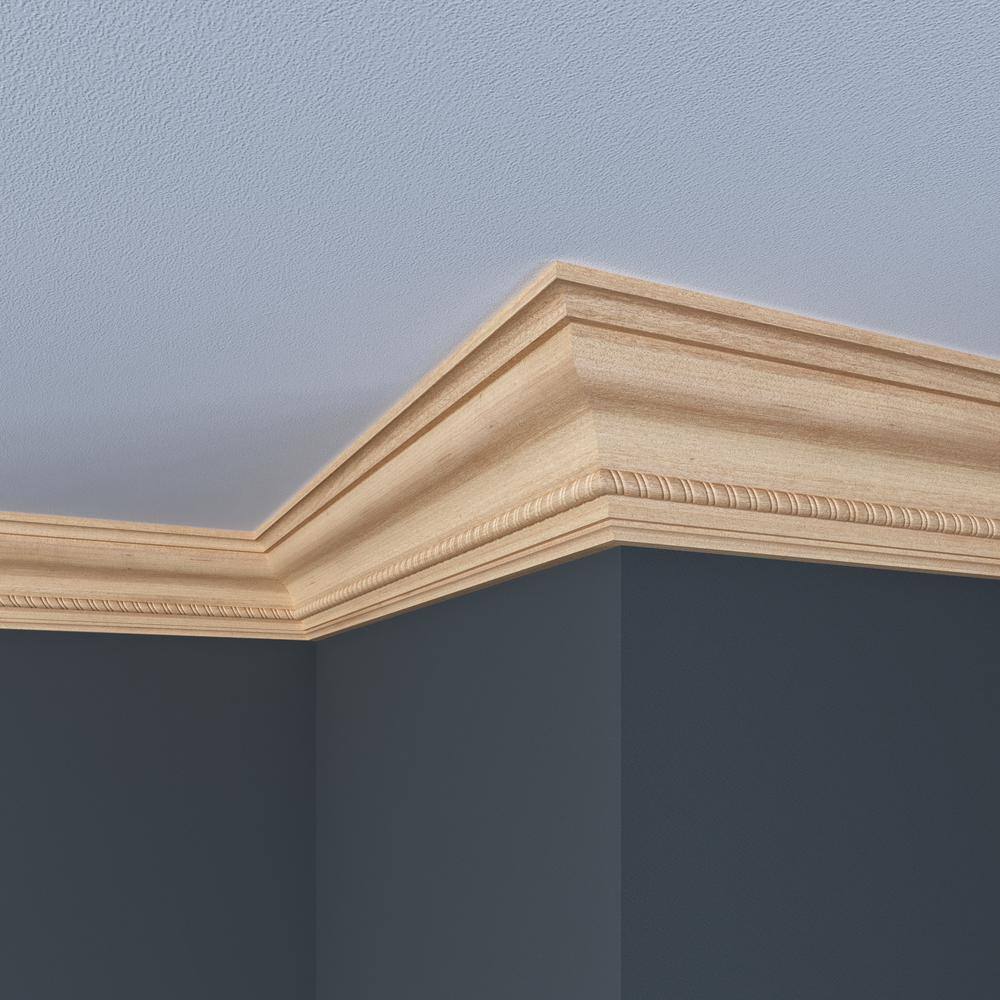 Unfinished White Hardwood Rope Crown Moulding 8-ft