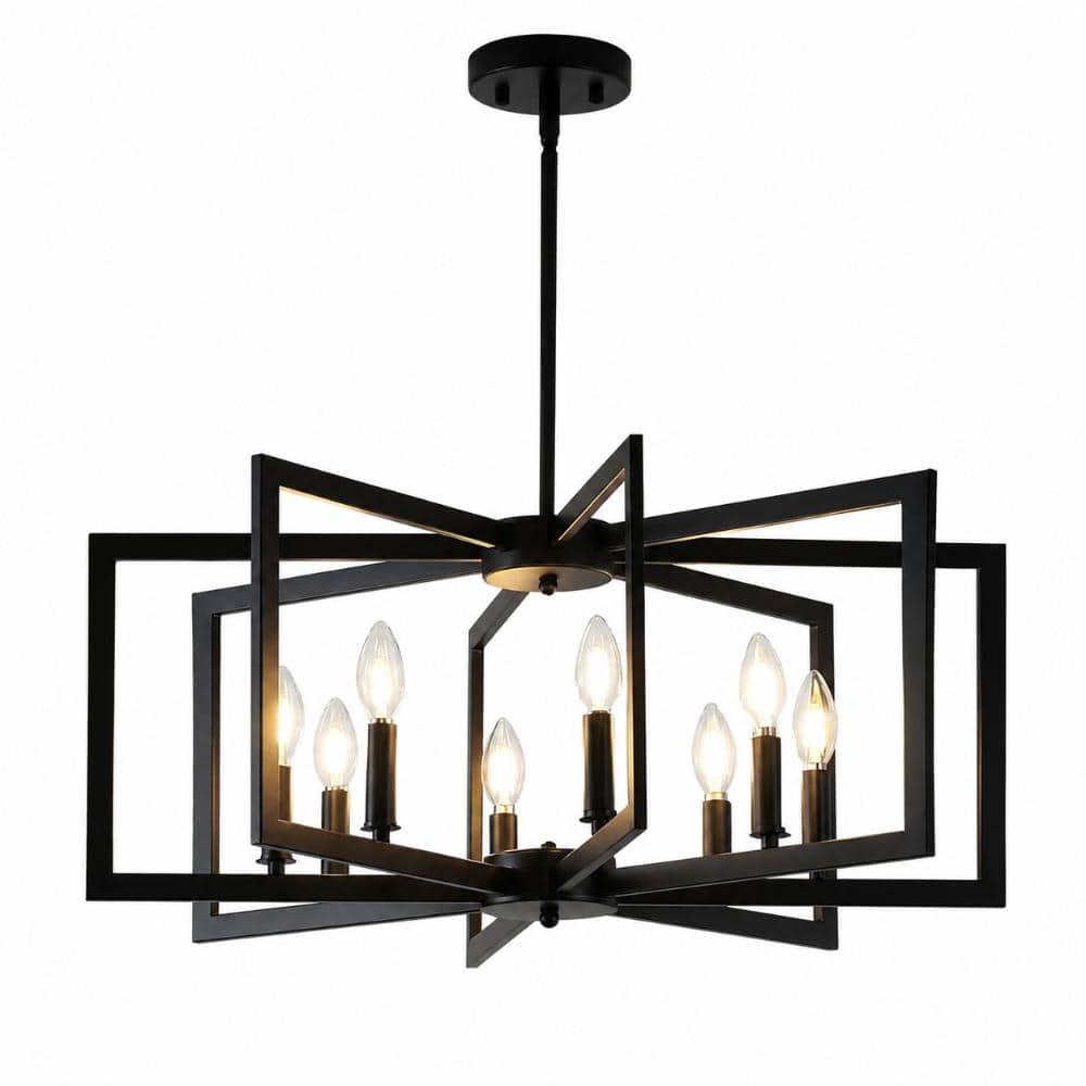 8-Light Modern Industrial Black Metal Chandelier, Farmhouse Ceiling Fixture for Dining Room, E12, Adjustable price history on PriceWatchPro