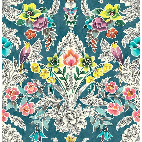Summer Love Teal Multi-Color Wallpaper Sample