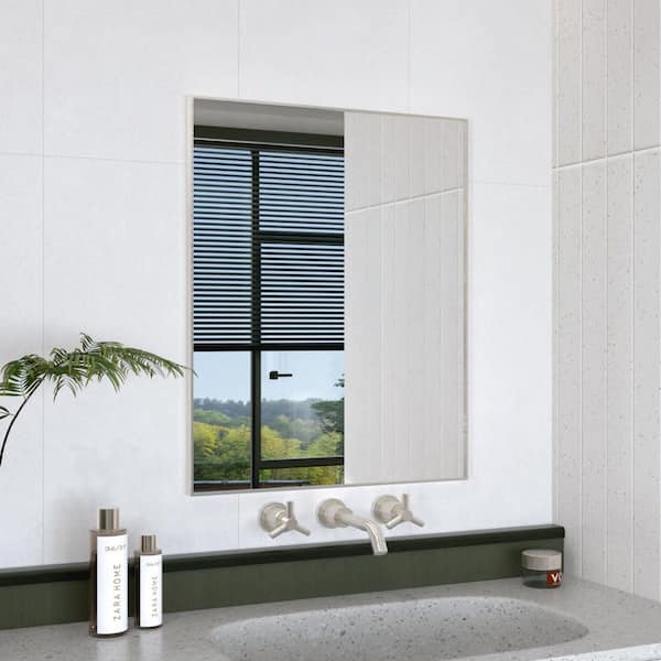 Oblivion 24 in. W. x 30 in. H Rectangular Framed Wall Bathroom Vanity Mirror in Brushed Nickel