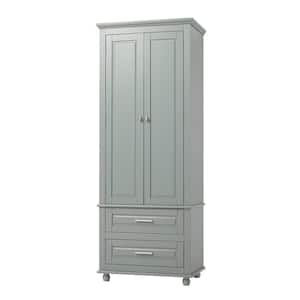 24 in. W x 15.7 in. D x 62.5 in. H Gray Wood Freestanding Tall Linen Cabinet with Adjustable Shelf and Drawers