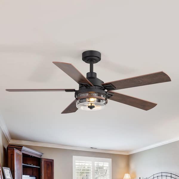 Cypriano 52 in. 2-Light Indoor Black Ceiling Fan with Glass Light Kit and Remote Included