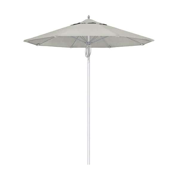 California Umbrella 7.5 ft. Silver Aluminum Commercial Market Patio Umbrella Fiberglass Ribs and Pulley Lift in Granite Sunbrella