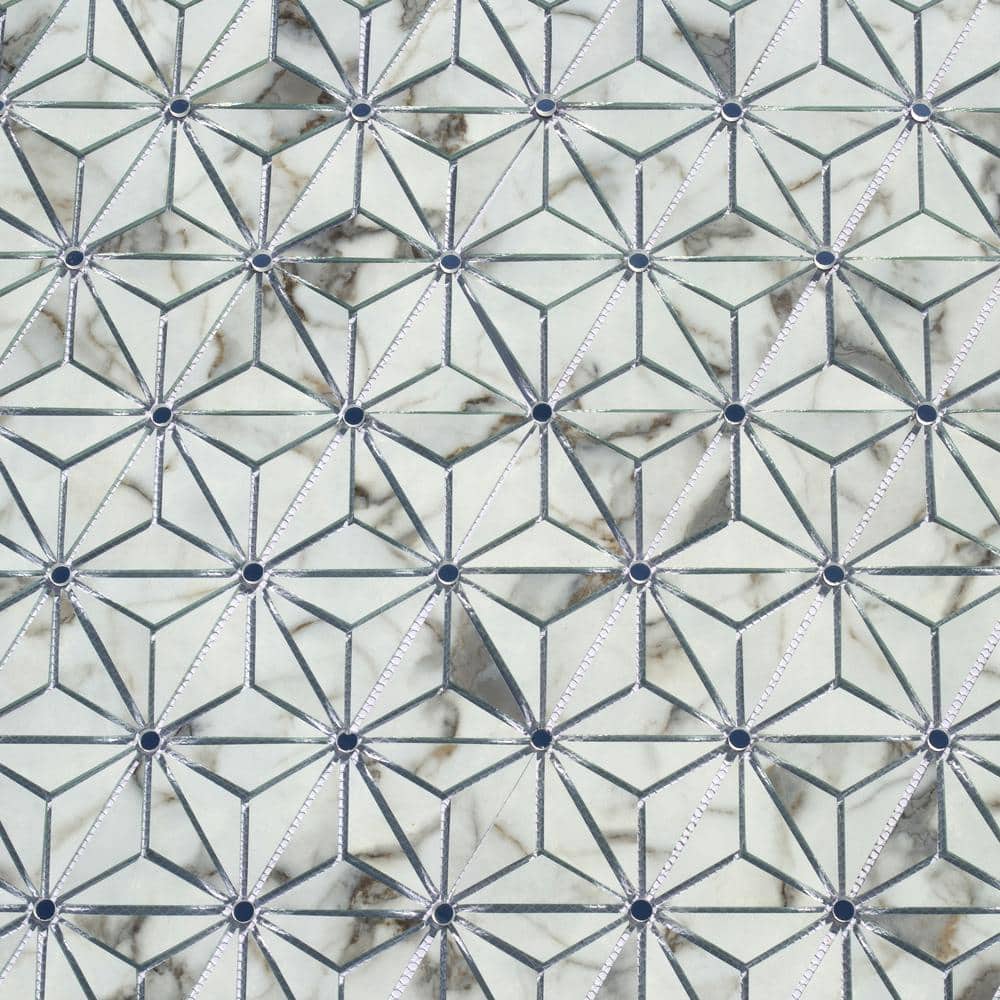 Nature Carrara White Geometric Mosaic 11 in. x 12 in. Marble Look Glass Wall Tile (8.9 sq. ft. / Case) price history on PriceWatchPro
