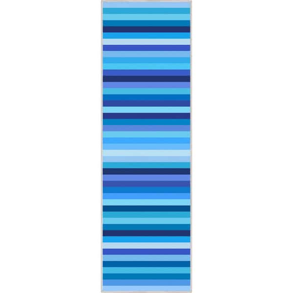 Crayola Stripe Blue 2 ft. 7 in. x 9 ft. 3 in. Runner Area Rug