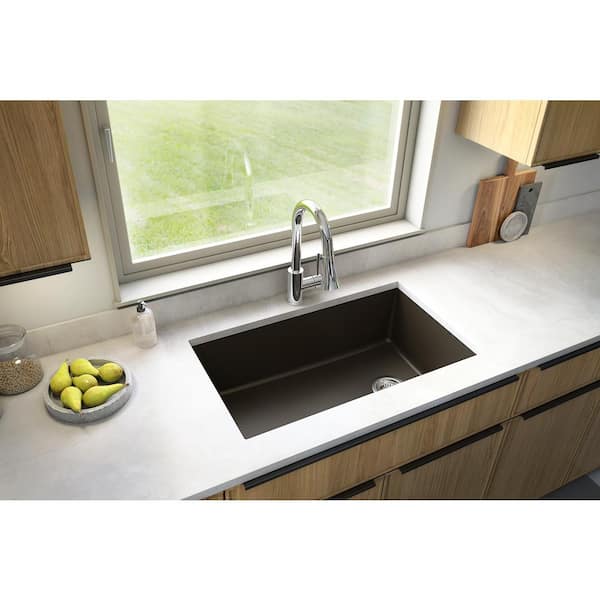 Karran Undermount Quartz Composite 32 in. Single Bowl Kitchen Sink in Brown