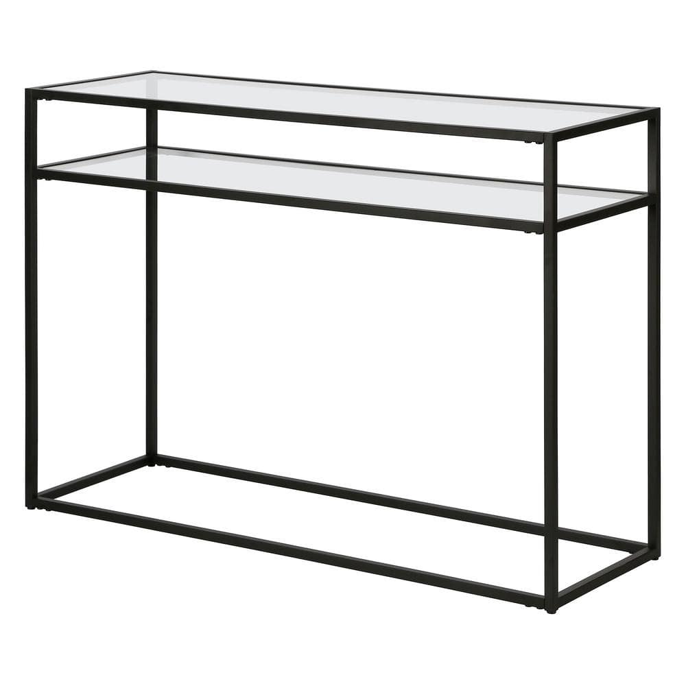 Marissa 42'' Blackened Bronze Console Table with Tempered Glass Shelves