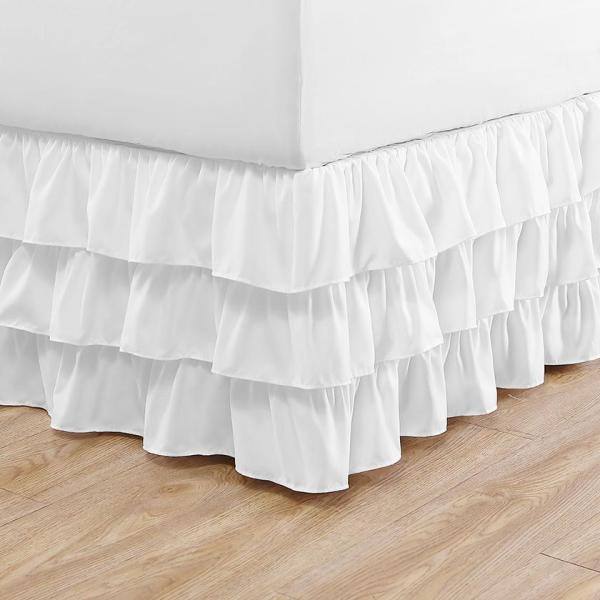 Solid White Twin Ruffled Polyester Bed Skirt