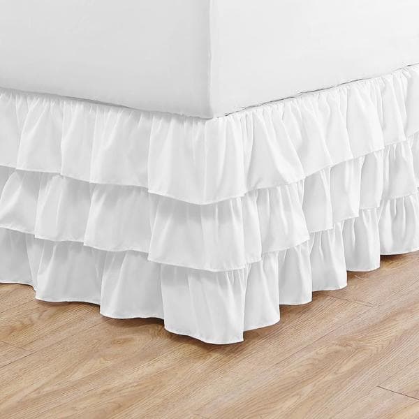 Solid White Full Ruffled Polyester Bed Skirt with 15" Drop