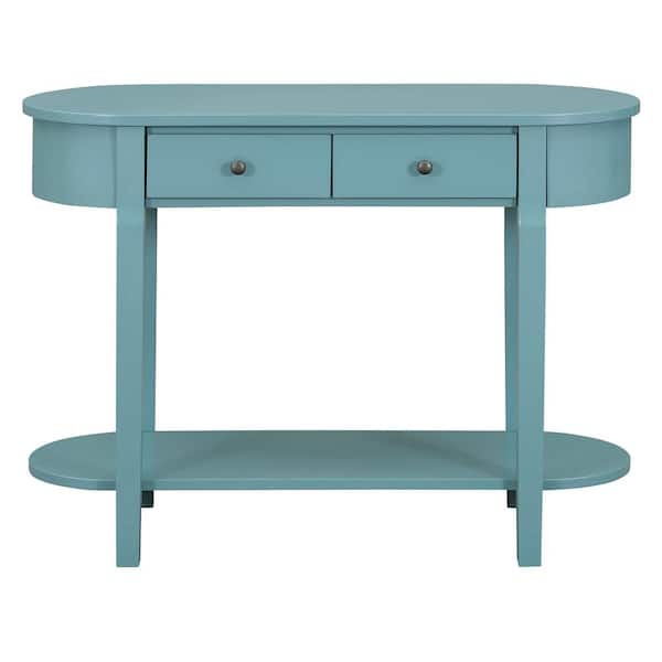 anpport Elegant Retro 40 in. Turquoise Green Specialty Wood Console Table with Curved Design & 2 Drawers