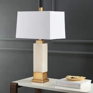 Rozella Alabaster 29.5 in. White/Gold Marble Table Lamp with White Shade