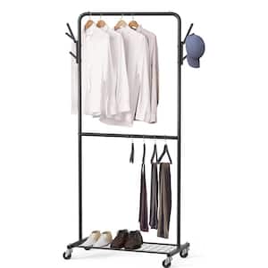 Black Metal Garment Clothes Rack With Double Rod 39 in. W x 71 in. H