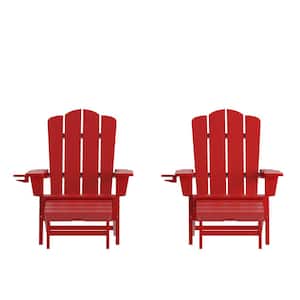 Red Faux Wood Resin Outdoor Lounge Chair in Red (Set of 2)