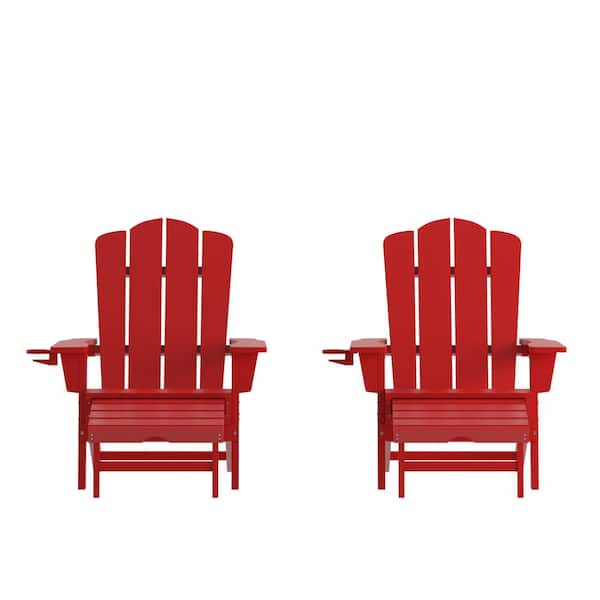 TAYLOR + LOGAN Red Faux Wood Resin Outdoor Lounge Chair in Red (Set of 2)