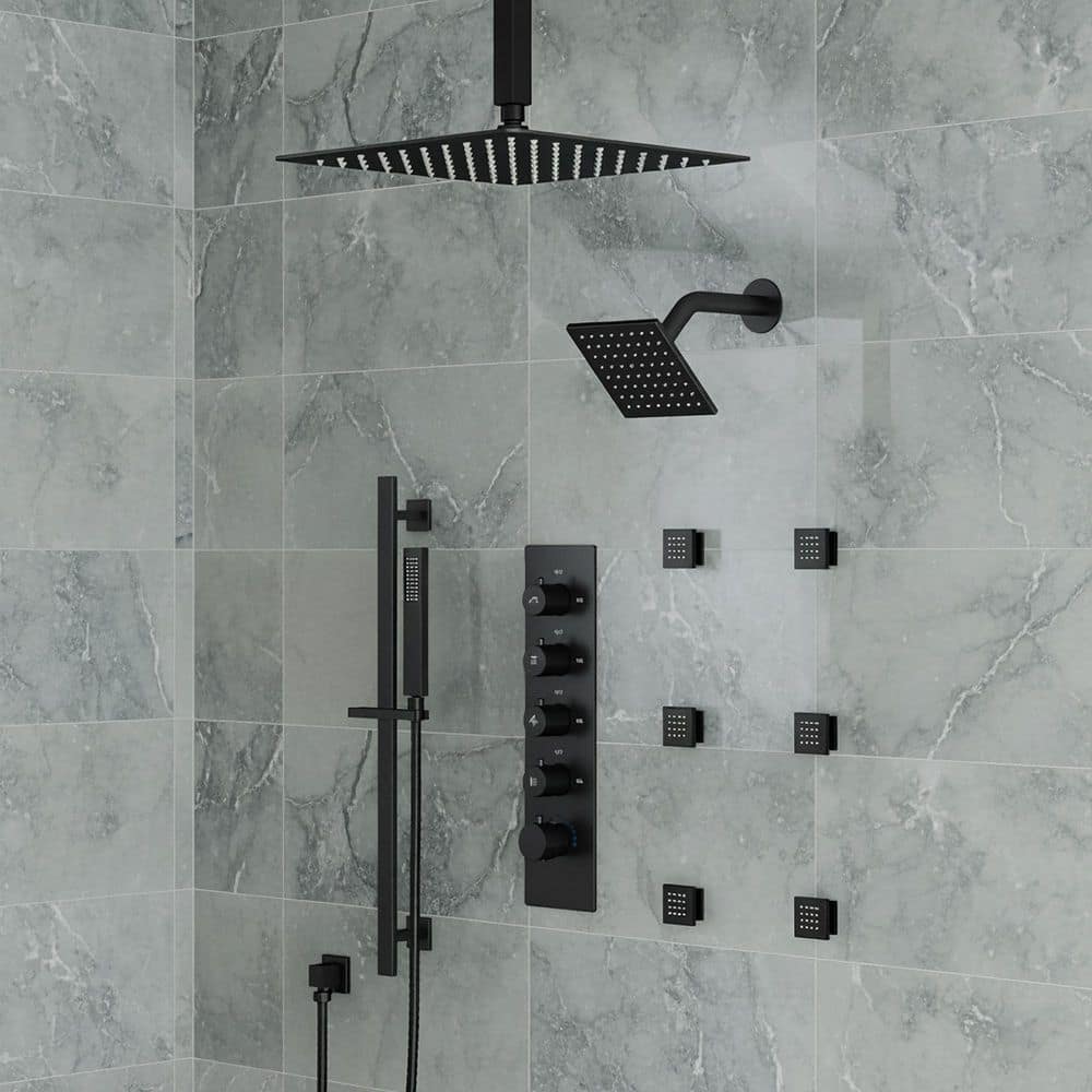 15-Spray Patterns 16 and 6 in. Ceiling Mount Dual Shower Head and Handheld with Sliding Bar 2.5 GPM in Matte Black price history on PriceWatchPro