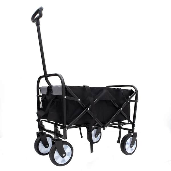 9.74 cu. ft. Black Gray Fabric Wagon Cart Folding Outdoor Garden Cart w/ All-Terrain Wheels for Camping Shopping Fishing